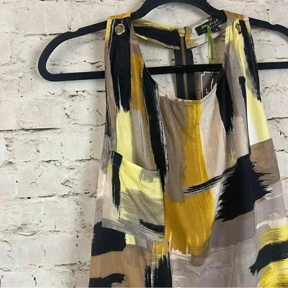 NWT T Bags Los Angeles Women's Small Tank Top 100% Rayon $127 Yellow Black Sm S - Picture 3 of 8